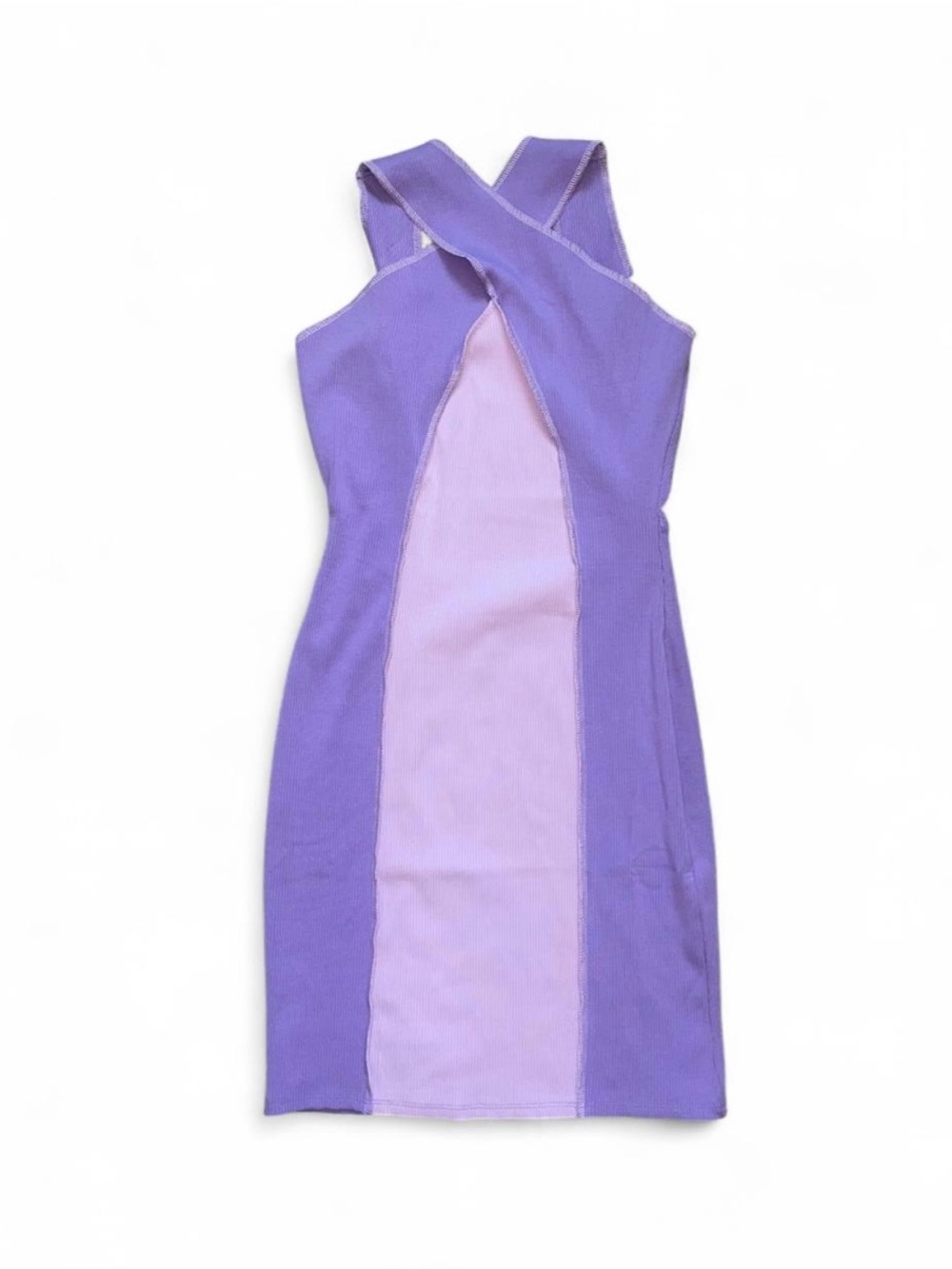 Naked Wardrobe Purple two tone bodycon dress front cross strap open back M NWOT